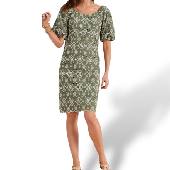 Talbots Embroidered Puff Sleeve Shift Dress - Picture 1 of 13